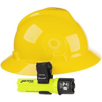 Nightstick 5418GX-K01 IS Flashlight mounts above or below the brim of your helmet (Helmet not included)