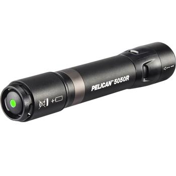 Pelican™ 5050R Rechargeable LED Flashlight tail-switch has an embedded battery status indicator