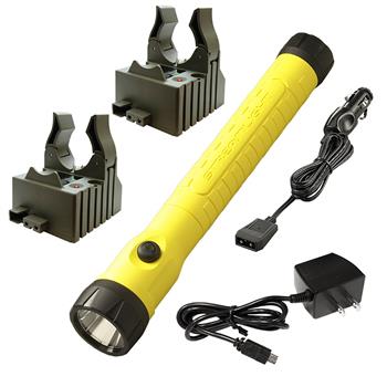 Yellow Streamlight PolyStinger® LED HAZ-LO® Rechargeable Flashlight with AC/DC charge cords and two bases